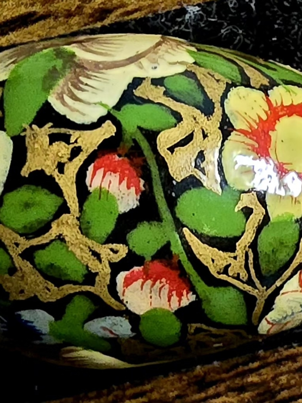Hand-Painted Vintage 1940's Egg Kashmiri Style- Black & Green